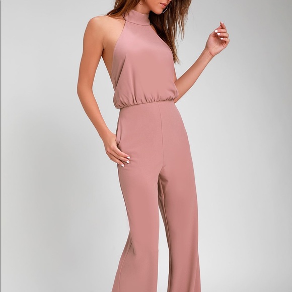 Lulus Pants - Lulu’s Dusty Pink Halter Jumpsuit